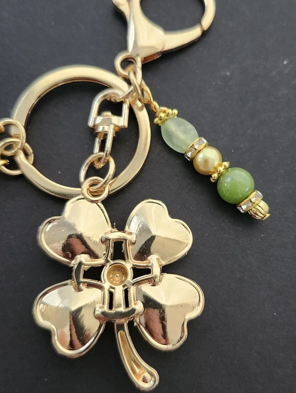 Lucky Shamrock Purse Charm or Keychain Aventurine Jasper Agate Handcrafted